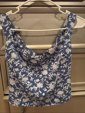 Abercrombie & Fitch Blue and White Floral Square Neck Blouse
